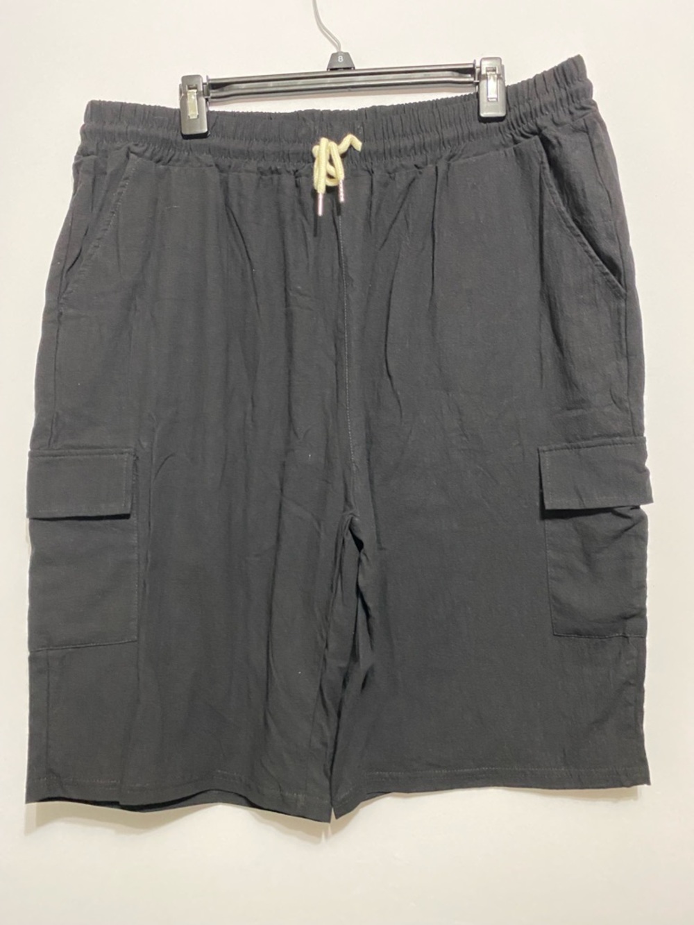 Eleven Oasis Black Cargo Drawstring Shorts Linen Blend, Size XXXL